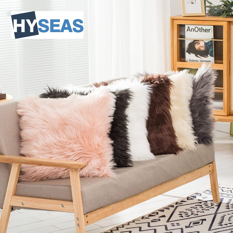 HYSEAS Set of 2 Decorative Faux Fur Throw Pillow Covers  Pale Pink Fluffy Soft Fuzzy Square Cushion Cover Pillow Case for Sofa  Couch  Chair  Bed  Cafe  18 x 18 Inches - Image 4